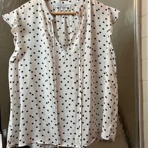 Sweet Rain White Blouse Top with Black Cat Pattern